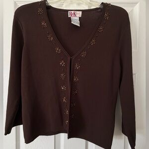 R&K Cropped Cardigan Chocolate Brown size 10P vintage beaded